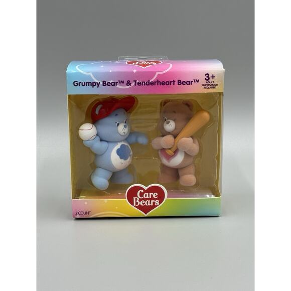 Care Bears Flocked Mini Figures Grumpy Bear Tenderheart Baseball Sports New - Picture 1 of 9